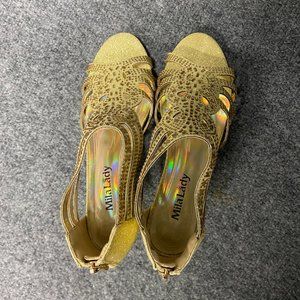 Mila Lady Open Toe Mid Heel Rhinestone Gladiator Sandal Shoes size 8